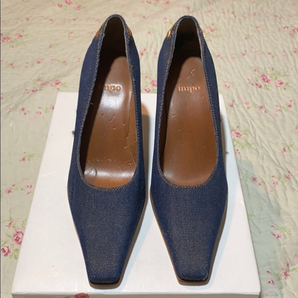Impo Denim with Leather Accent Sip Toe Heel 7.5